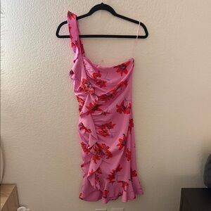 Likely Pink and Red Floral One-Shoulder Dress